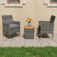 3-delige Bistroset poly rattan en acaciahout grijs