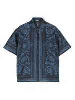 Versace Kids chemise en soie à imprimé Barocco - Bleu