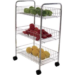 Keuken/badkamer trolley - rvs metaal - zilver - met wielen - 41 x 26 x 63 cm