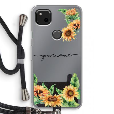 Zonnebloemen: Pixel 4a Transparant Hoesje met koord
