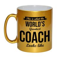 Gouden Worlds Greatest Coach cadeau koffiemok / theebeker 330 ml - thumbnail