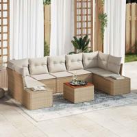 Tuinbankenset met kussen 8 pcs Beige poly rattan