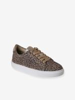 Leren kindersneakers met veters beige, bedrukt