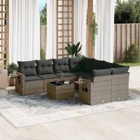 9-delige Loungeset met kussens poly rattan grijs