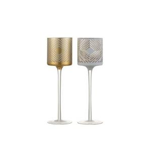 J-Line kaarshouder op voet Ruit - glas - wit|goud - large - 2 stuks