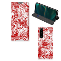 Mobiel BookCase Sony Xperia 5 III Angel Skull Rood - thumbnail