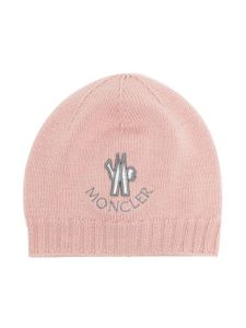 Moncler Enfant logo-patch knitted wool beanie - Rose