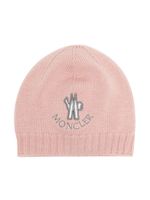 Moncler Enfant bonnet en laine à patch logo - Rose - thumbnail