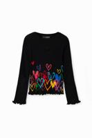 T-shirt met harten en cut-outs - BLACK - 13/14