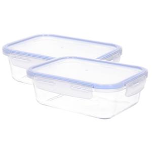 CM Vershoudbakje/lunchbox - 2x - luchtdicht - met clips - glas - 17 x 12 x 6 cm - 590 ml