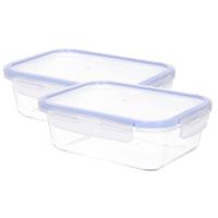 CM Vershoudbakje/lunchbox - 2x - luchtdicht - met clips - glas - 17 x 12 x 6 cm - 590 ml - thumbnail