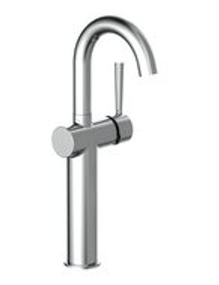 CORNWALL ééngreepsmengkraan voor wastafel opbouw, chroom hoge uitloop keramische schijven geluidsarme, verwisselbare 35 mm-cartouche flexibele metalen aansluitslangen 350 mm volgens DVGW/KTW-