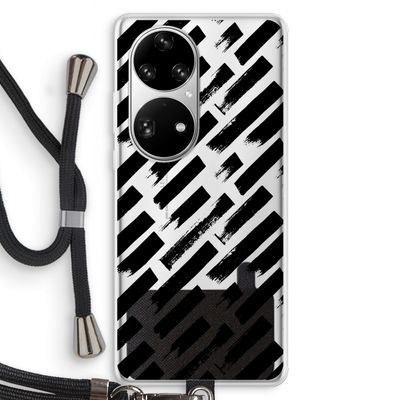 Zwarte vegen: Huawei P50 Pro Transparant Hoesje met koord