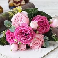 5 stuks kunstmatige rose bloemen kleine boeket Flores Home partij bruiloft nep bloem decoratie (roze en magenta)
