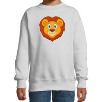 Cartoon leeuw trui grijs voor jongens en meisjes - Cartoon dieren sweater kinderen 14-15 jaar (170/176)  -