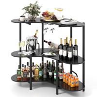 3 Niveaus Keuken Bartafel met Glazenhouder & Metalen Frame Huisbar Keukentafel Minibar Zwart