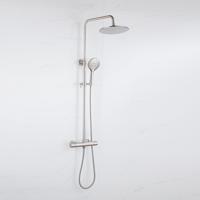 Fortifura Calvi Regendoucheset - thermostatisch - 25cm hoofddouche - metalen slang - ronde handdouche - Geborsteld RVS PVD SW1159499 SW799447