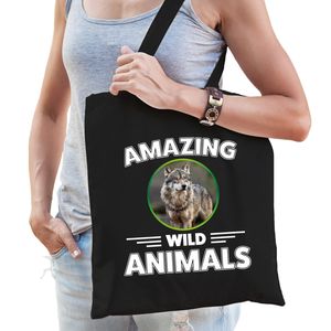 Tasje wolven amazing wild animals / dieren zwart voor volwassenen en kinderen   -