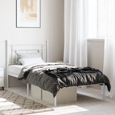 Bedframe met hoofdbord metaal wit 90x190 cm