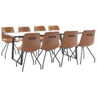 vidaXL 9-delige Eethoek kunstleer cognackleurig - thumbnail