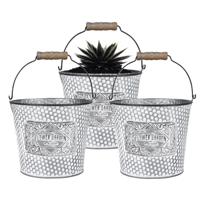 Plantenpot/bloempot emmer voor buiten - 3x - zink - zilver - D17 x H14 cm - thumbnail