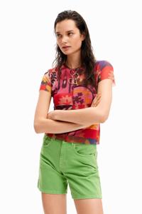 T-shirt met bloemenpatch - RED - XL