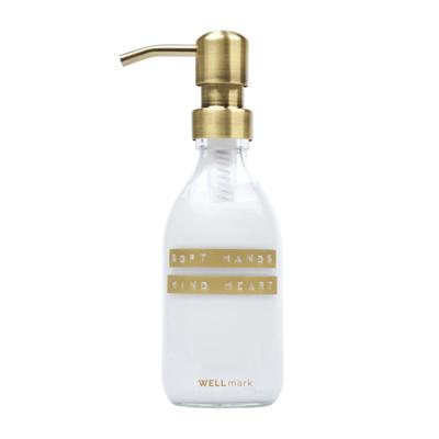 Wellmark Handcreme helder glas messing pomp 250ml tekst SOFT HANDS KIND HEART Bronze label 8720618459268