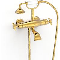 Badkraan Tres Clasic | Opbouw | Thermostaatkraan | Incl.Handdoucheset | 2-weg | hoh 15 cm | 2-knops | Vintage | 24k Goud glans