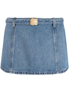 Miu Miu minijupe en jean à boucle logo - Bleu