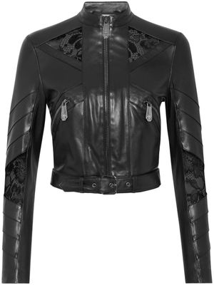 Philipp Plein veste en cuir à ornements en dentelle - Noir