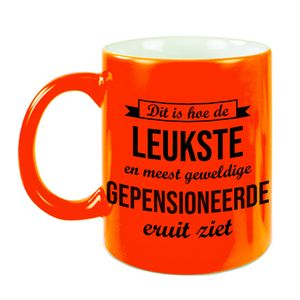 Hoe de leukste gepensioneerde eruitziet mok / beker neon oranje bedankt cadeau collega 330 ml