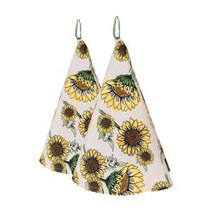 HAES DECO - Set van 2 Theedoeken rond - Ø 80 cm - 100% Katoen - Sunny Sunflowers