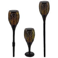 Set van 3x stuks solar tuinlamp / fakkel - vlameffect - op zonne-energie - zwart - 78 cm - tuinfakke