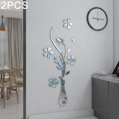 2 PC's creatieve 3D vaas stijl Mirror DIY muur Sticker Set maat: 40*60cm(Silver)