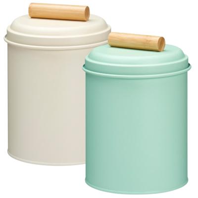 Voorraadpotten set - 2x - koekjes bewaarblik - 14 x 20 cm - metaal - groen / wit Voorraadpotten set - 2x - koekjes bewaarblik - 14 x 20 cm - metaal - groen / wit