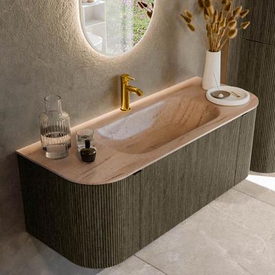 Badmeubel Mondiaz Kurve-Dlux | 120 cm | Meubelkleur Shadow | Wastafelkleur Saba | Solid surface | Wasbak midden spoelbak | 1 kraangat