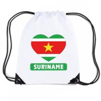 Suriname thema sporttas - nylon rijgkoord rugzak - wit met hartjes vlag print - supporters