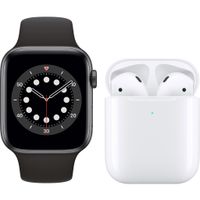 Apple Watch Series 6 44mm Space Gray Zwarte Sportband + Apple AirPods 2 met oplaadcase - thumbnail