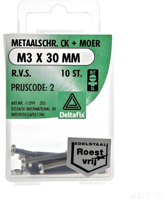 M.schroef moer ck m3x30mm rvs 10st - Deltafix