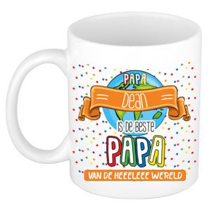 Naam mok papa Dean - wit - de beste - keramiek - 300 ml - Vaderdag/verjaardag