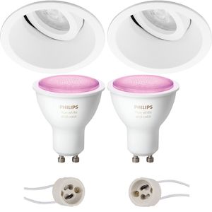 Pragmi Zano Pro - Inbouw Rond - Mat Wit - Kantelbaar - Ø93mm - Philips Hue - LED Spot Set GU10 - White and Color Ambiance - Bluetooth