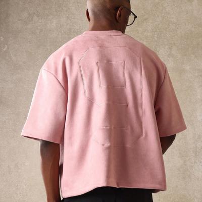 Bon&Bon Black Suedette Crop Fit Short Sleeve Tee | Loose Casual T-Shirt Dusty Pink / XS