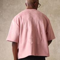 Bon&Bon Black Suedette Crop Fit Short Sleeve Tee | Loose Casual T-Shirt Dusty Pink / XS