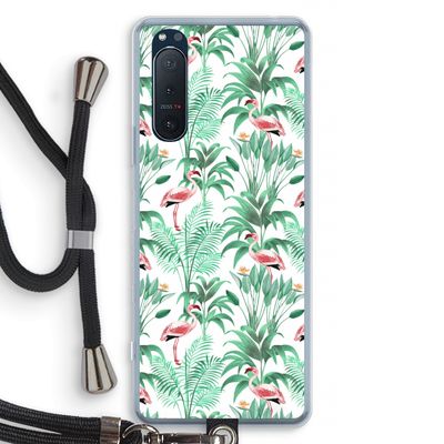 Flamingo bladeren: Sony Xperia 5 II Transparant Hoesje met koord