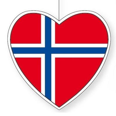 Noorwegen vlag Hang decoratie hartjes - 14 cm - landen versiering - karton Noorwegen vlag Hang decoratie hartjes - 14 cm - landen versiering - karton