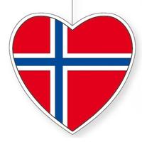 Noorwegen vlag Hang decoratie hartjes - 14 cm - landen versiering - karton