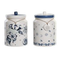 Tin DKD Home Decor Blauw 15 x 15 x 21 cm Wit Dolomite (2 Stuks)