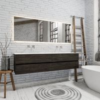 Zaro Valencia Solid Surface badmeubel 200cm Wood dark brown zonder kraangat dubbele spoelbak met 4 lades - thumbnail