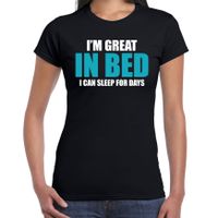 Great in bed / Geweldig in bed fun tekst pyjama shirt zwart dames - Grappig slaapshirt / kleding