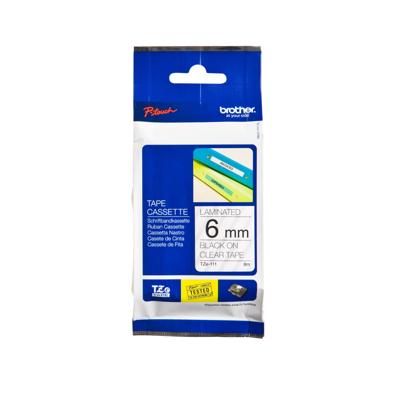 Labeltape Brother P-touch TZe-111 standaard 6mm zwart op transparant | 25 stuks Labeltape Brother P-touch TZe-111 standaard 6mm zwart op transparant | 25 stuks
